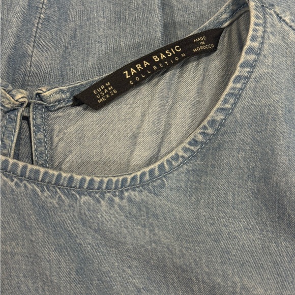 Zara Women's Blue Chambray Cold Shoulder Pockets Tunic Dress Romper Size M - Picture 7 of 11